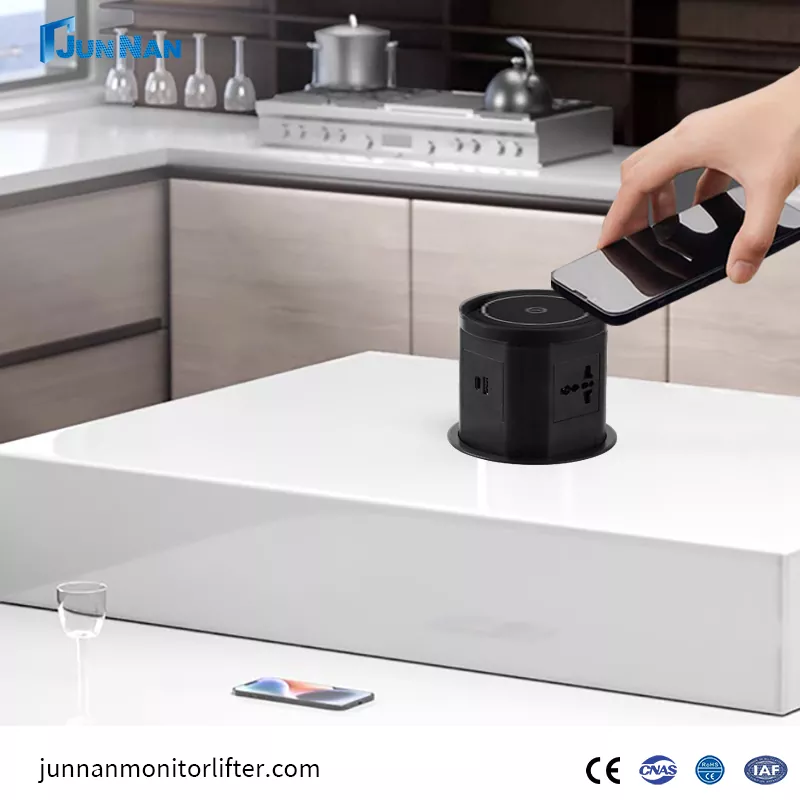 Gizli Girişli Office Tabletop Power Outlet Konfransı Cədvəl Cədvəl, USB portu olan yuvanı yuxarı qaldırın